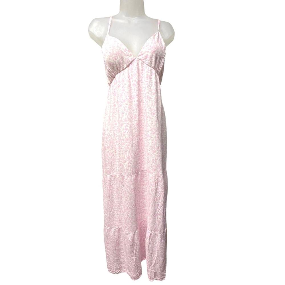 Hollister Open Back Maxi Dress Size Large Strappy Pink White Ditsy Print